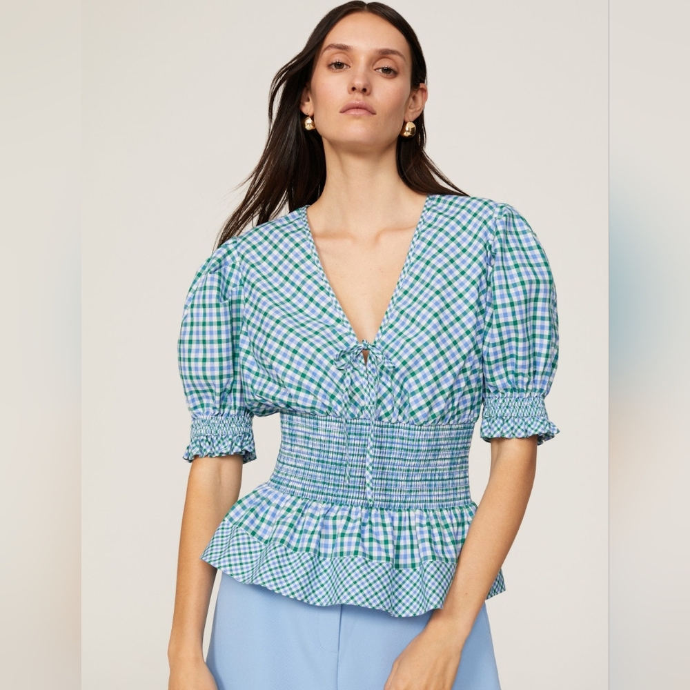 NWT Shoshanna 'Bennet' Two-Tone Gingham Top, XS